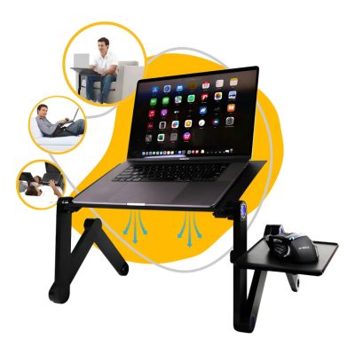 Mesa Notebook Laptop Prático Dobrável Cooler Mouse Pad Suporte Sofá Cama Altura Variável