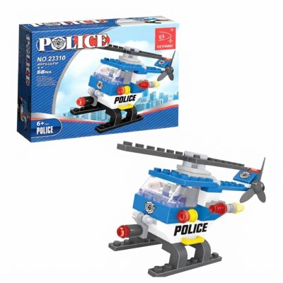 Brinquedo Bloco de Montar Helicóptero da Polícia Infantil Diversão em Família 68 Peças