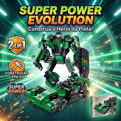 Brinquedo 2 em 1 Blocos de Montar Carro F1 de Corrida + Robô de Combate Super Power Evolution